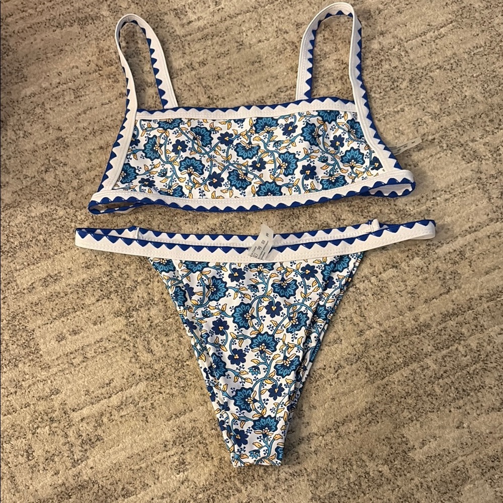 Floral Blue and White Bikini Set